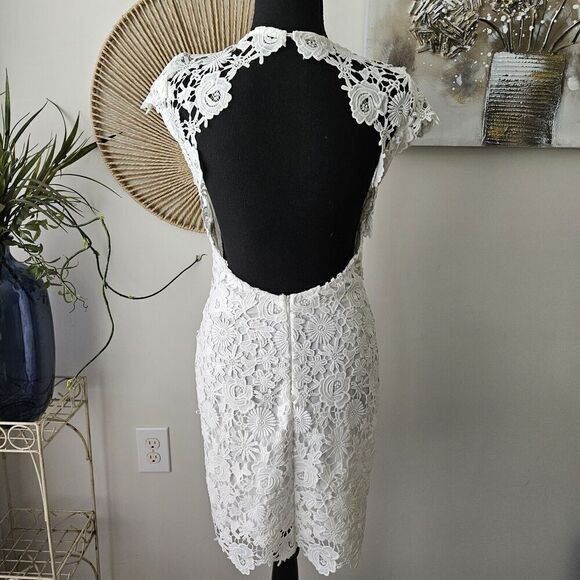 LULUS Stylish Splendor White Backless Lace Bodycon Midi Dress Size Small - Picture 1 of 8